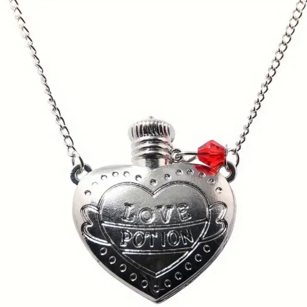 Silver toned love potion flask‎ necklace